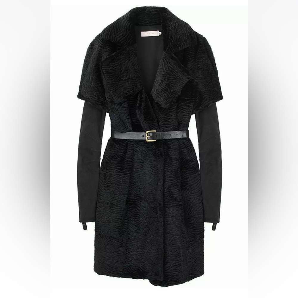 Preen by Thornton Bregazzi Black Rabbit Fur Propeller Coat – Size M